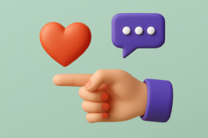 3D digital illustration of two hands forming a heart shape, symbolizing love, empathy, and inclusion, on a clean background.